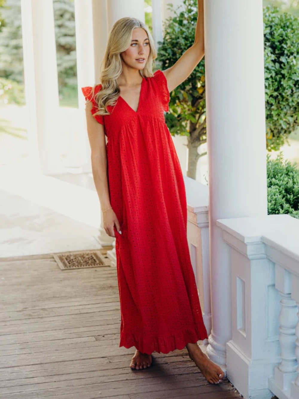 V-Neck Maxi Dress with Flutter Sleeves